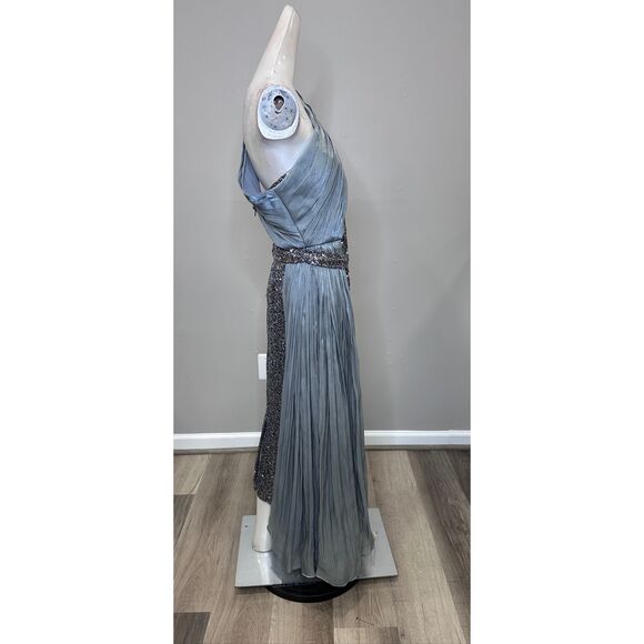 Badgley Mischka One-Shoulder Embellished Cocktail Dress in Pewter US 12 $595 - Picture 11 of 12